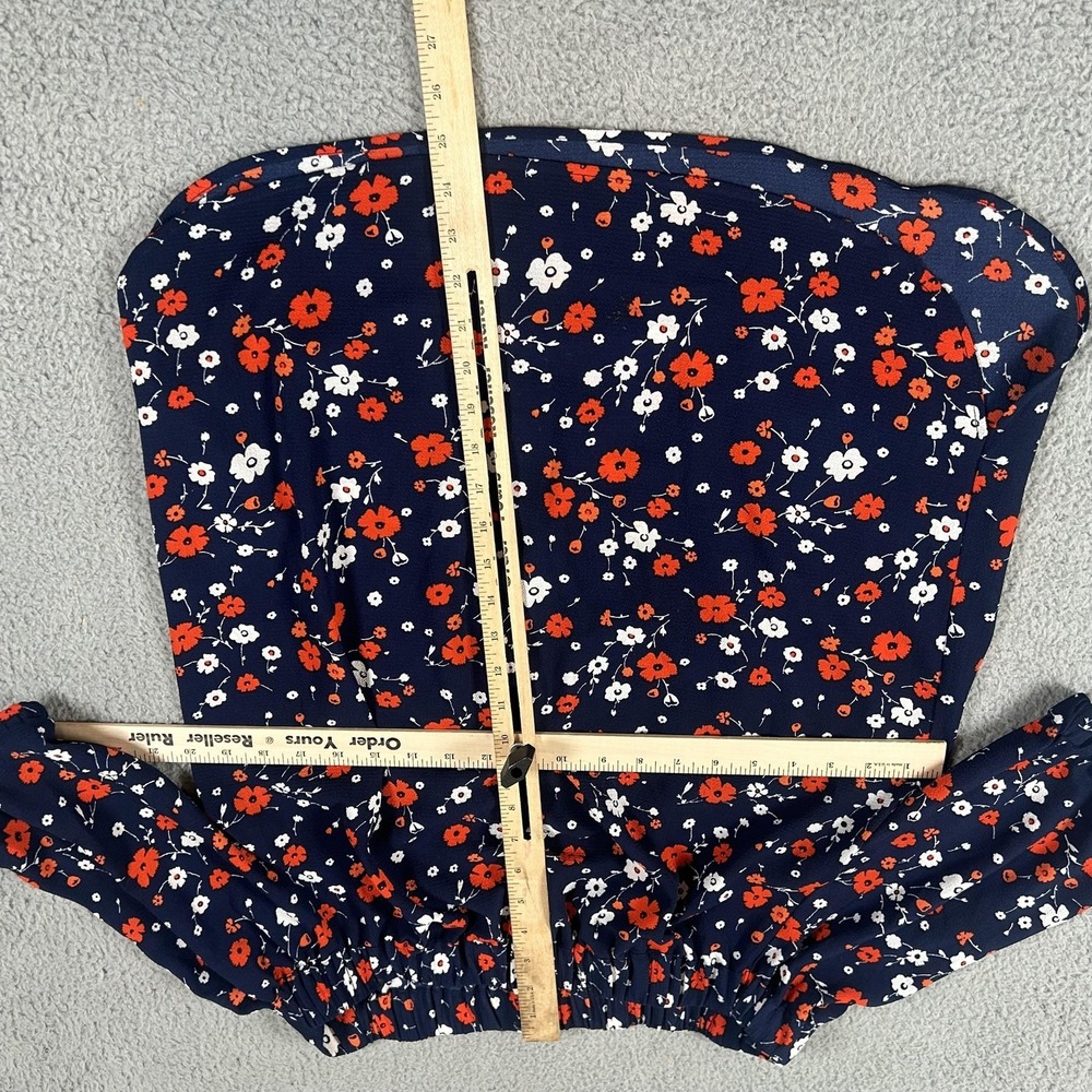MICHAEL Michael Kors Blouse Womens Medium Navy Floral Off Shoulder 3/4 Sleeve - Picture 7 of 16
